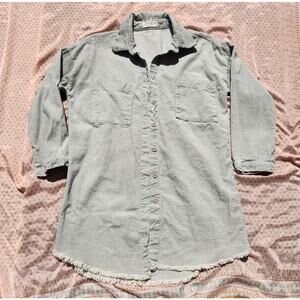 Light Grey Corduroy Sz M Shacket 3/4 Sleeve Button Up Fringe Hipster Jacket